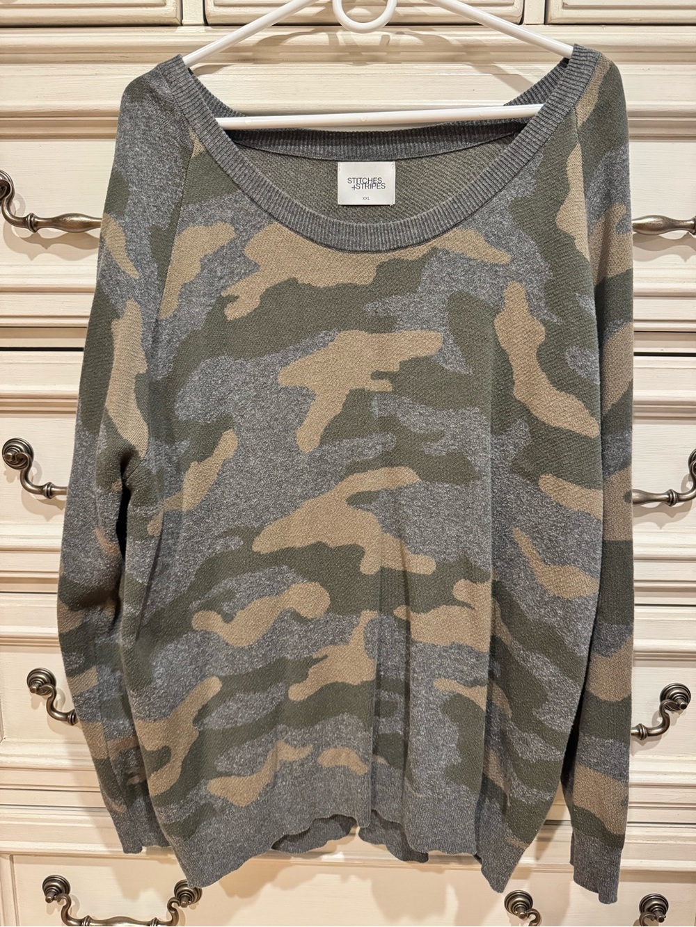 Stitches & Stripes Olive Camo Scoop Neck Sweater